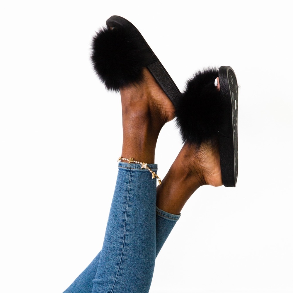 Fly Girl Furs Midnight Black Fur Slides